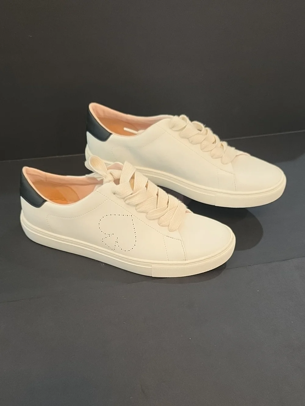 kate spade New York Angelise Cream Leather Sneakers with Black Heel Size 11